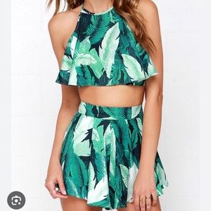 Leafy green shorts and halter set